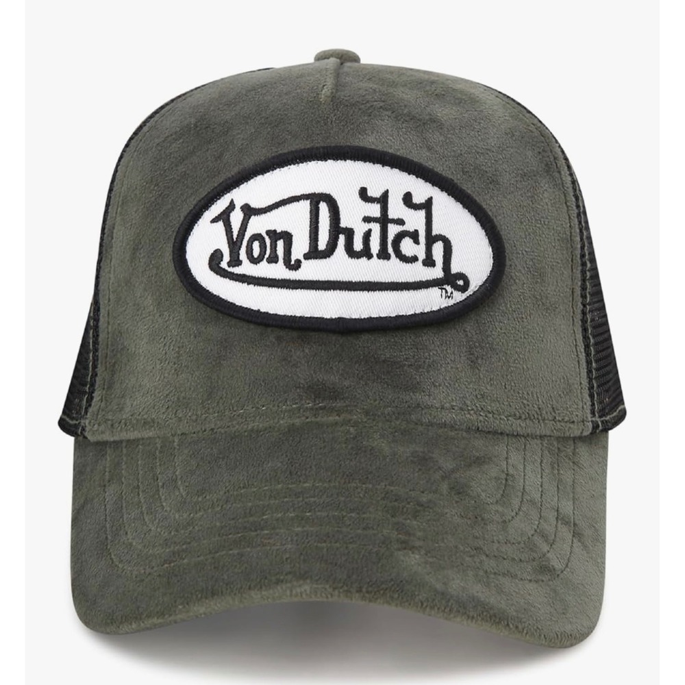 NEW Von Dutch Olive Green Velvet Mesh Trucker‎ SnapBack White Patch Unisex hat